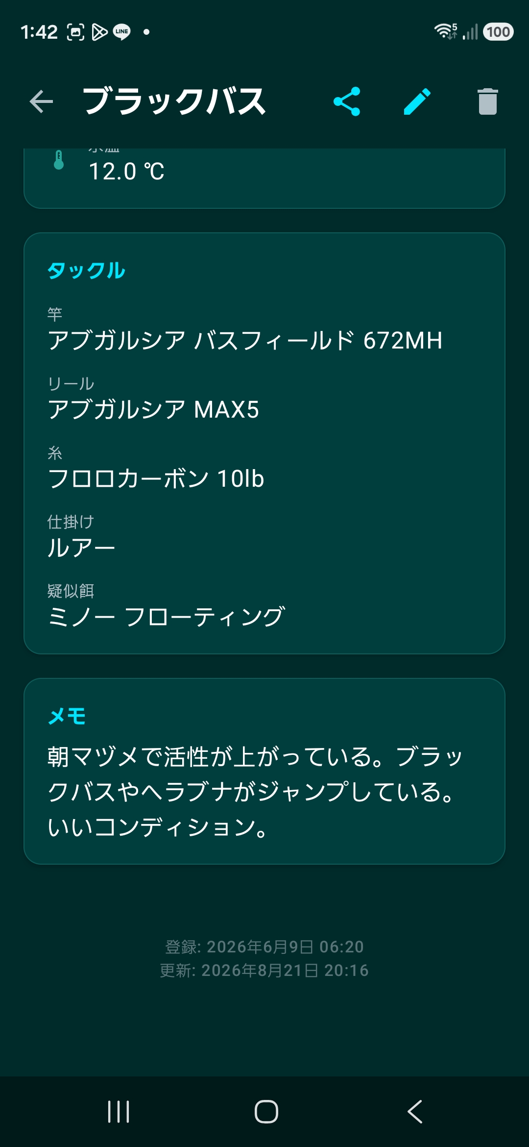 釣果詳細の下部