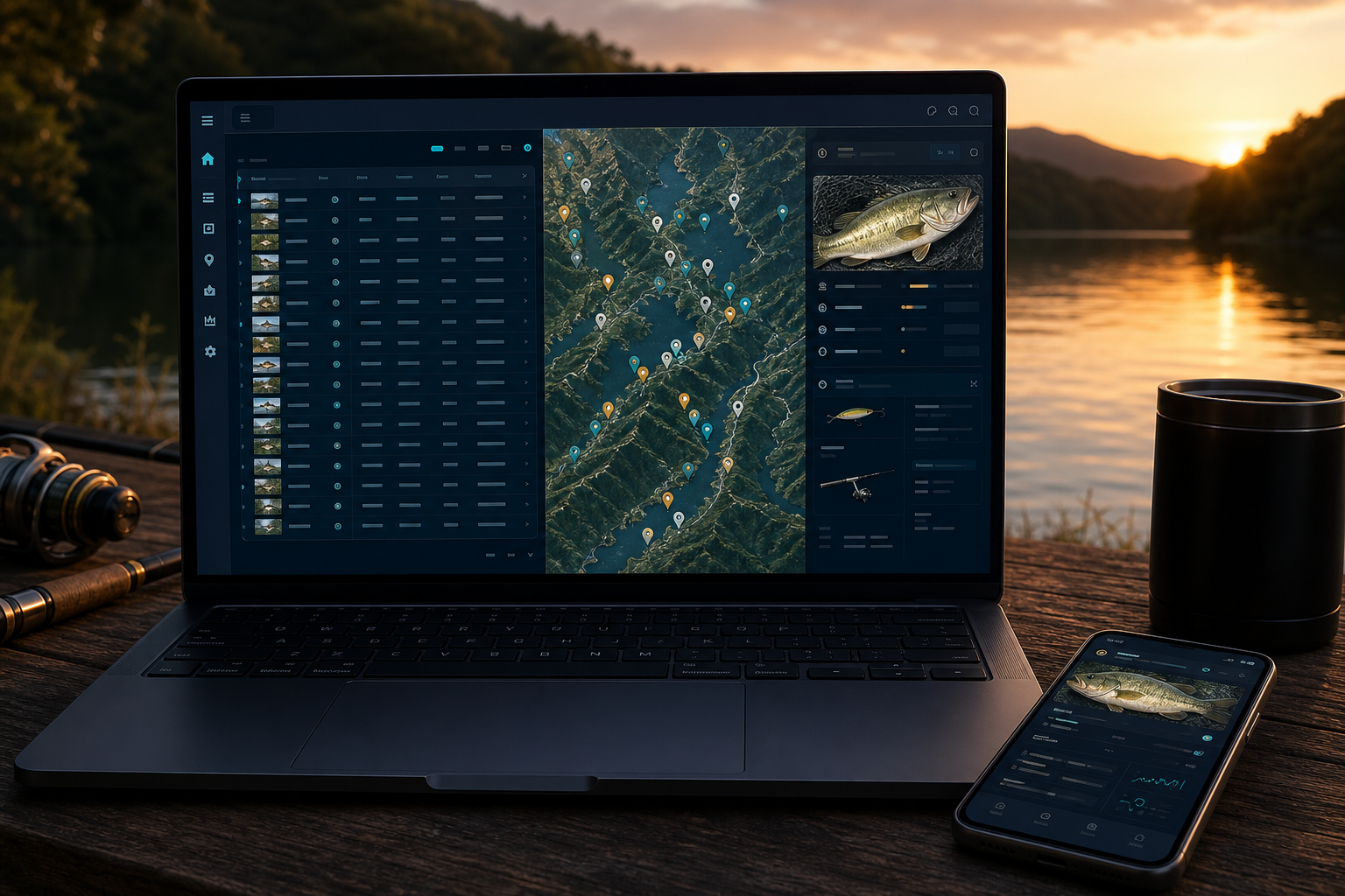 ノートPCで釣果データと地点情報を管理する釣果ログLabのイメージ