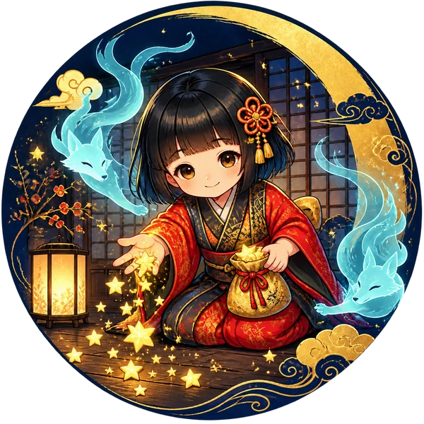 福袋を抱えた座敷童子